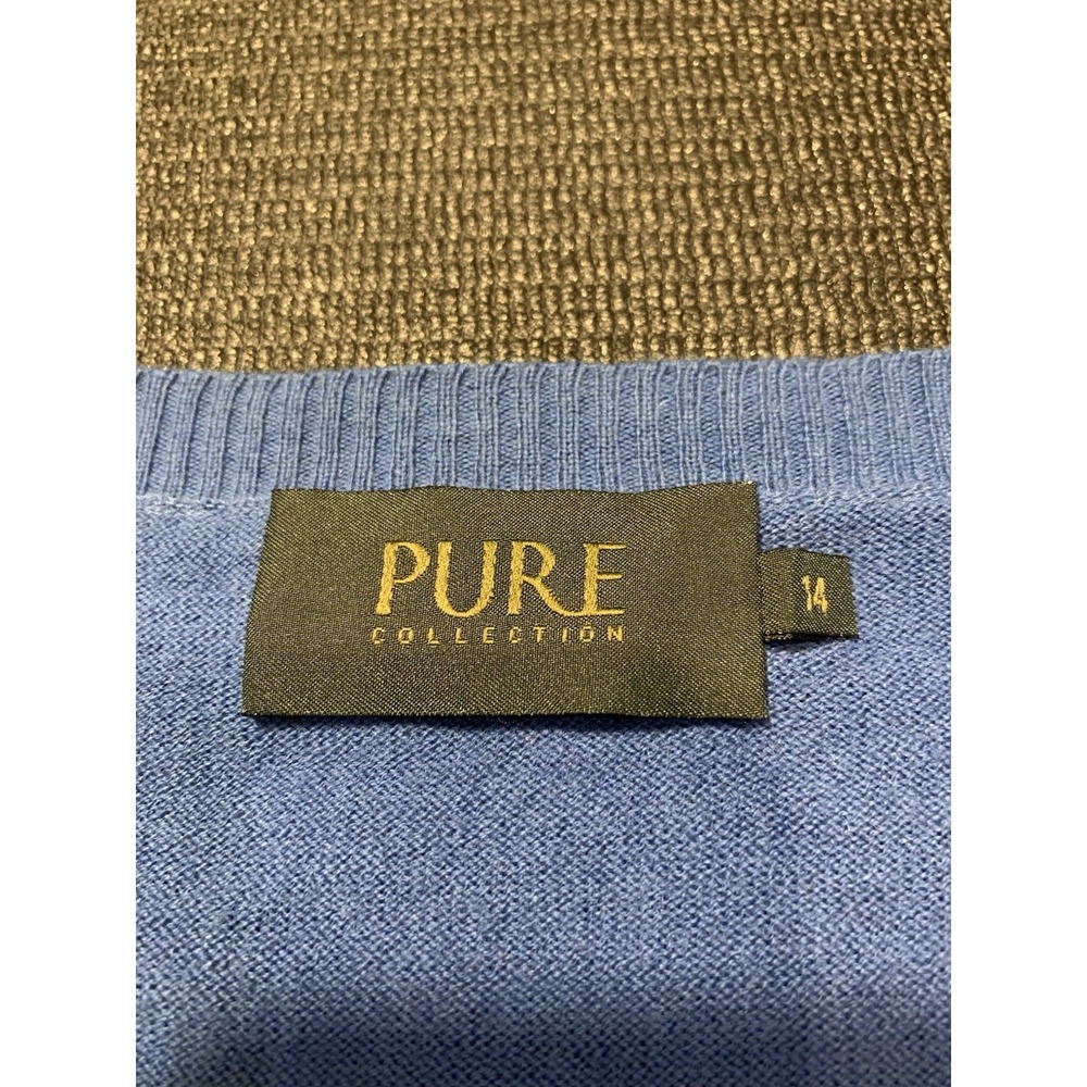 PURE COLLECTION Cotton Cashmere Blue Pullover V Neck Sweater Size 12 Fits Like 8 - Picture 5 of 5